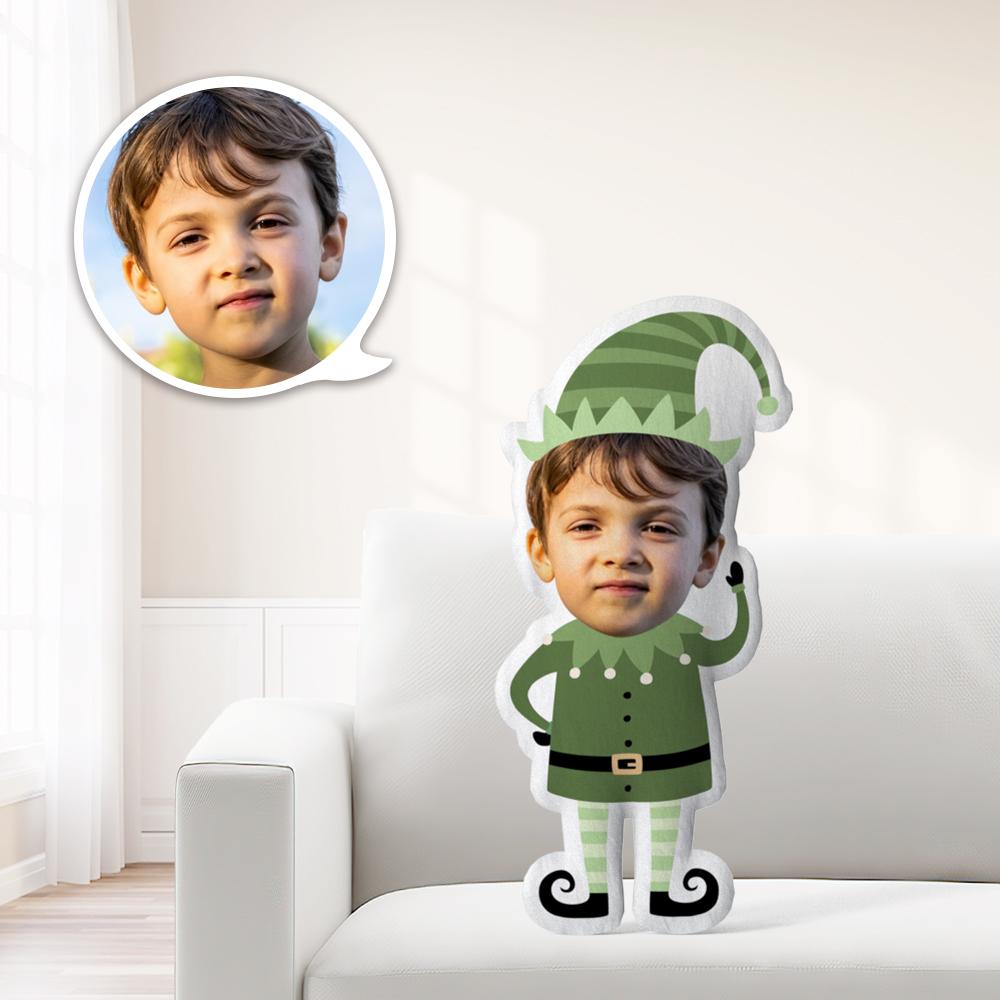 Minime Fotokissen Weihnachtsgeschenk Kissen Puppe mit Gesicht grüner Hut Elf