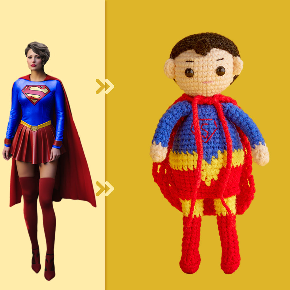 Ganzkörper Anpassbare 1-personen-häkelpuppe, Personalisierte Geschenke, Handgewebte Minipuppen – Supergirl - MeineFotoTassen