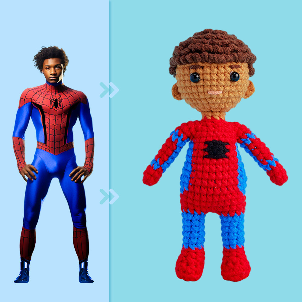 Ganzkörper Anpassbare 1-personen-häkelpuppe, Personalisierte Geschenke, Handgewebte Minipuppen – Spiderman - MeineFotoTassen