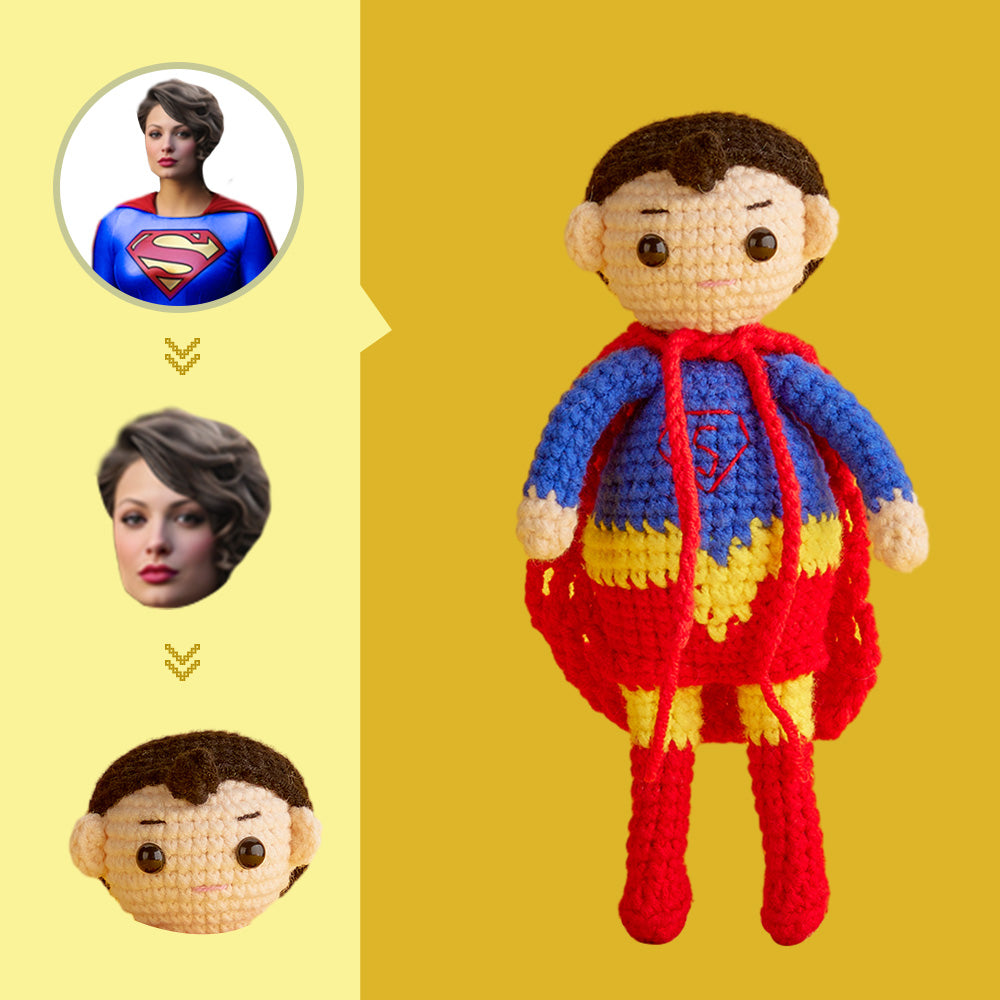 Häkelpuppe Mit Individuellem Gesicht, Personalisierte Handgewebte Mini-puppengeschenke – Supergirl - MeineFotoTassen