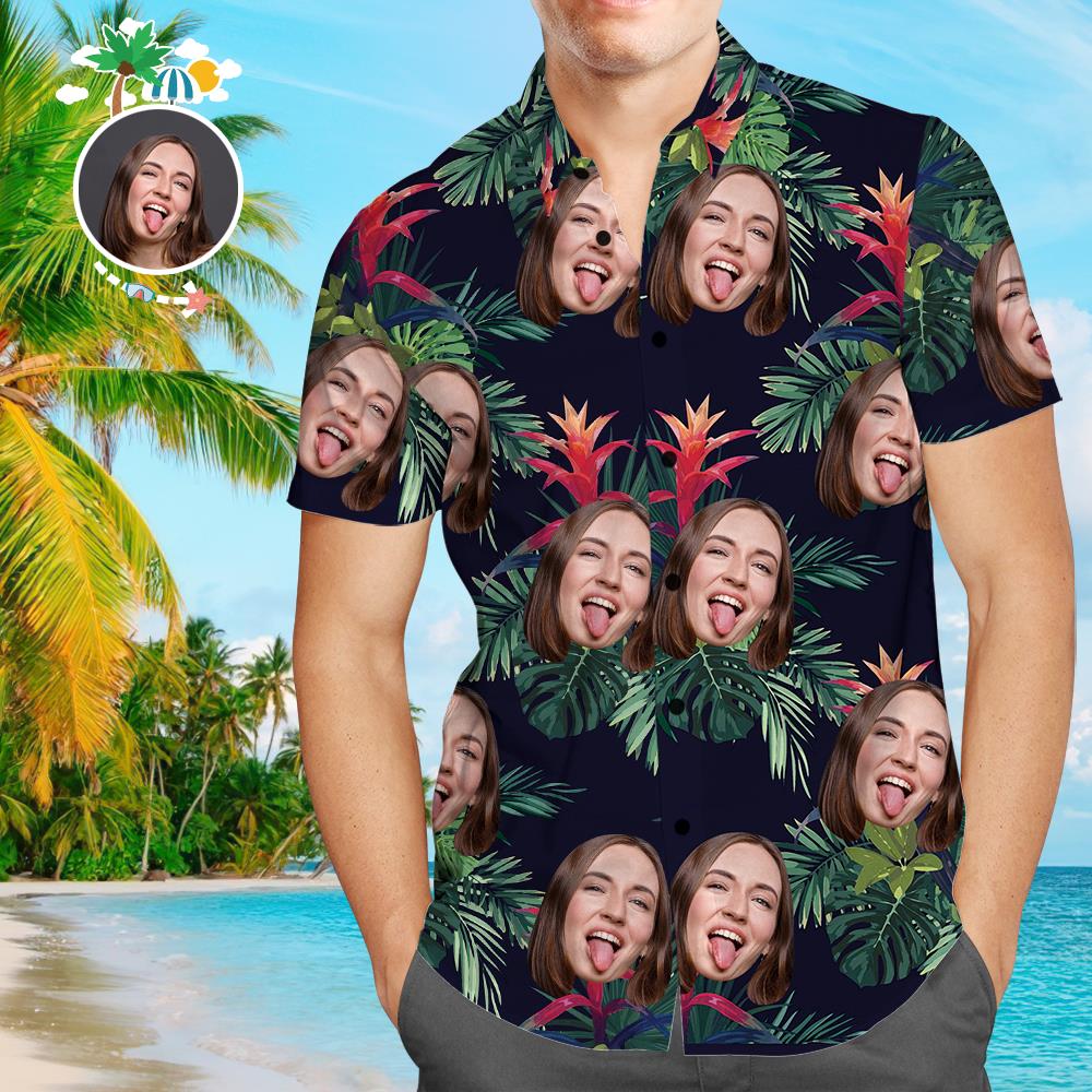 Benutzerdefinierte Freundin Gesicht Bäume Hawaiihemd mit Allover-Print für Männer