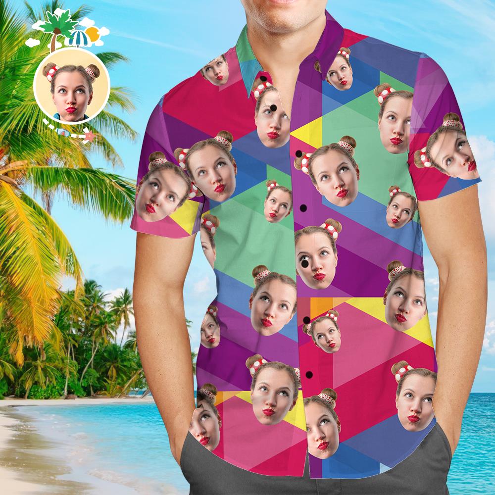 Personalisiertes Gesicht Hawaiihemd Farbiges personalisiertes T-Shirt für Ehemann