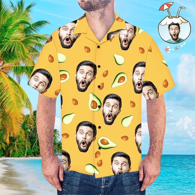 Kundenspezifisches Gesicht Flippiges Hawaiihemd Avocado-Button-Down-Hemden