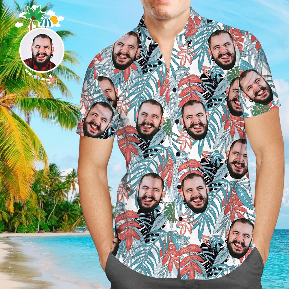 Kundenspezifisches Ehemann-Gesicht verlässt Druck-Männer ganz über Druck-Hawaii-Hemd