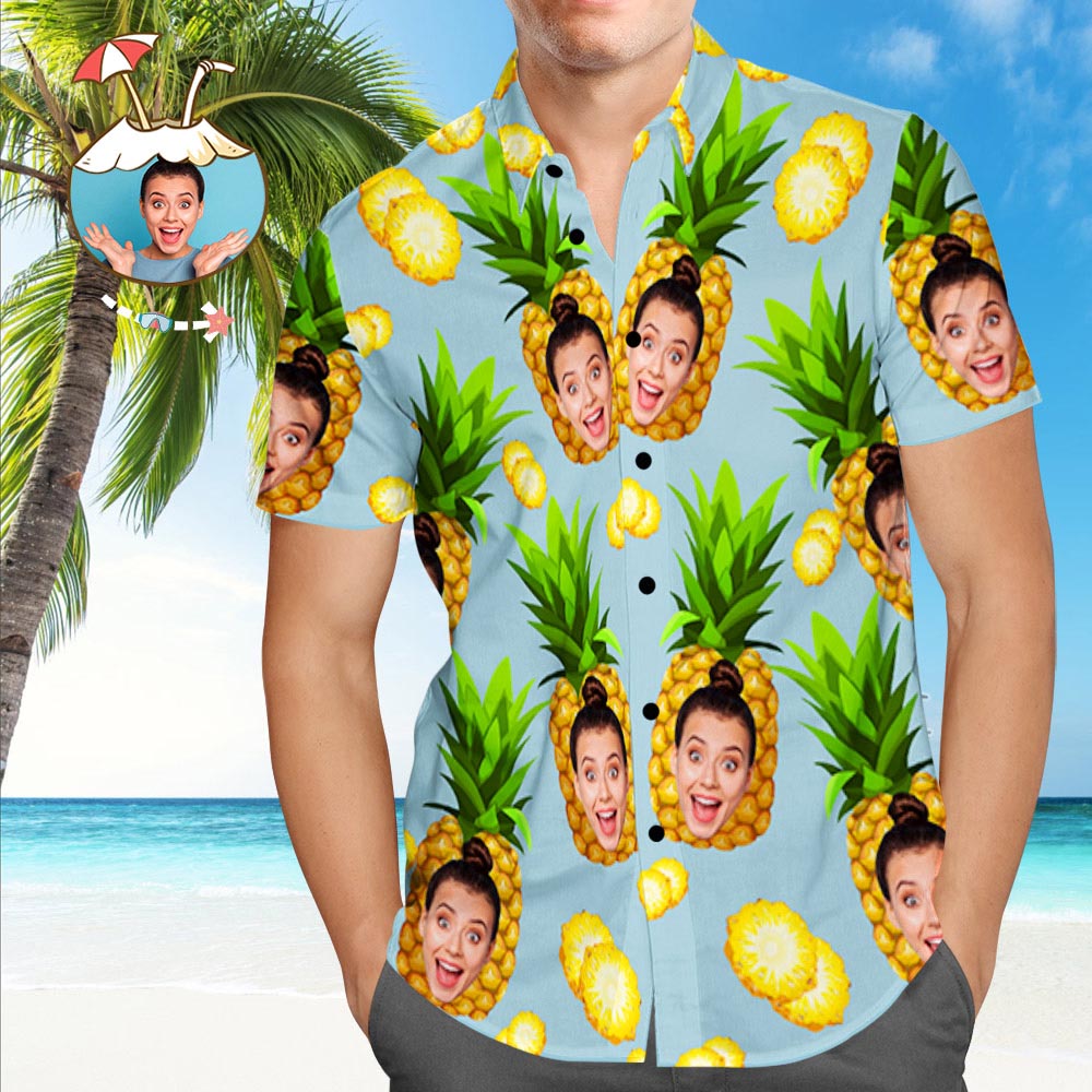 Hemd mit Gesicht Benutzerdefiniertes Gesicht Hawaiihemd Ananas personalisiertes T-Shirt für Ehemann
