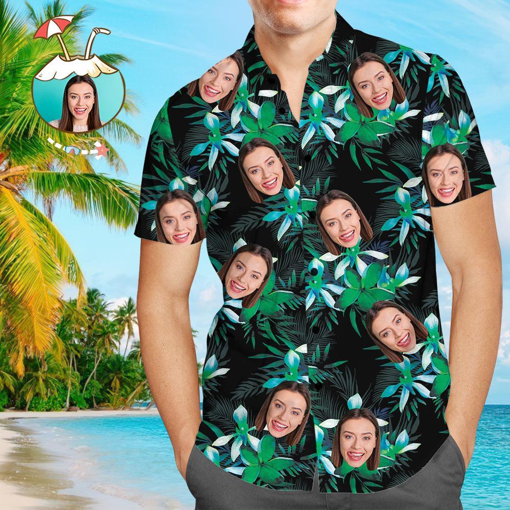 Bedrucktes Hawaiihemd mit individuellem Gesicht Coole Blätter