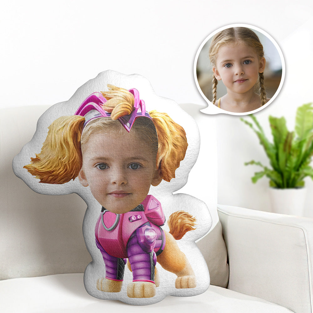 Benutzerdefiniertes Gesichtskissen Minime Pink Suit Dog Doll Personalisierte Fotogeschenke Für Kinder - MeineFotoTassen