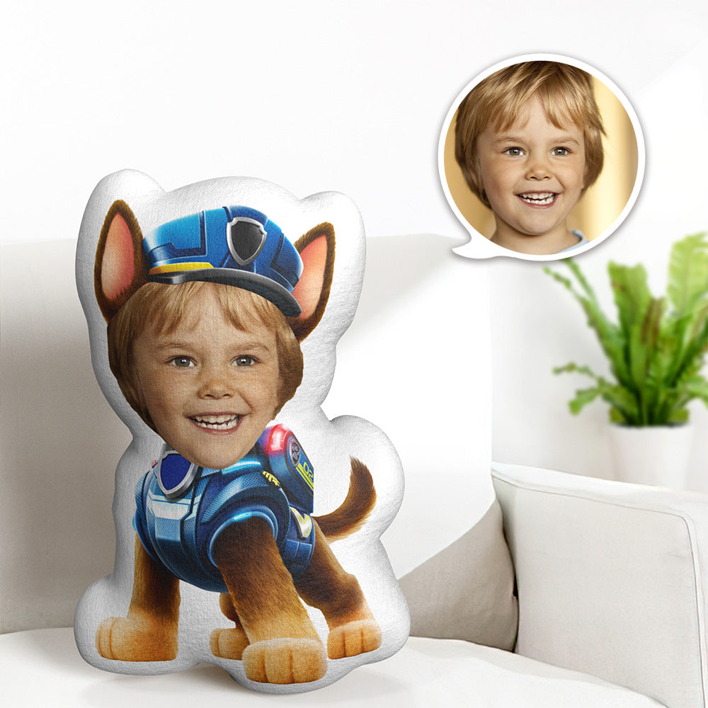 Benutzerdefiniertes Gesichtskissen Minime Blue Suit Dog Doll Personalisierte Fotogeschenke Für Kinder - MeineFotoTassen