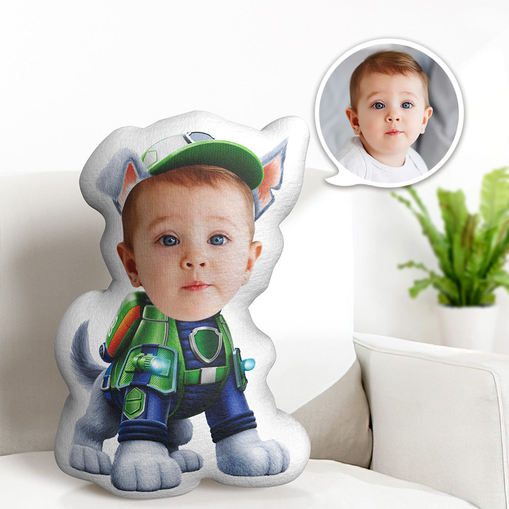 Benutzerdefiniertes Gesichtskissen Minime Green Suit Dog Doll Personalisierte Fotogeschenke Für Kinder - MeineFotoTassen