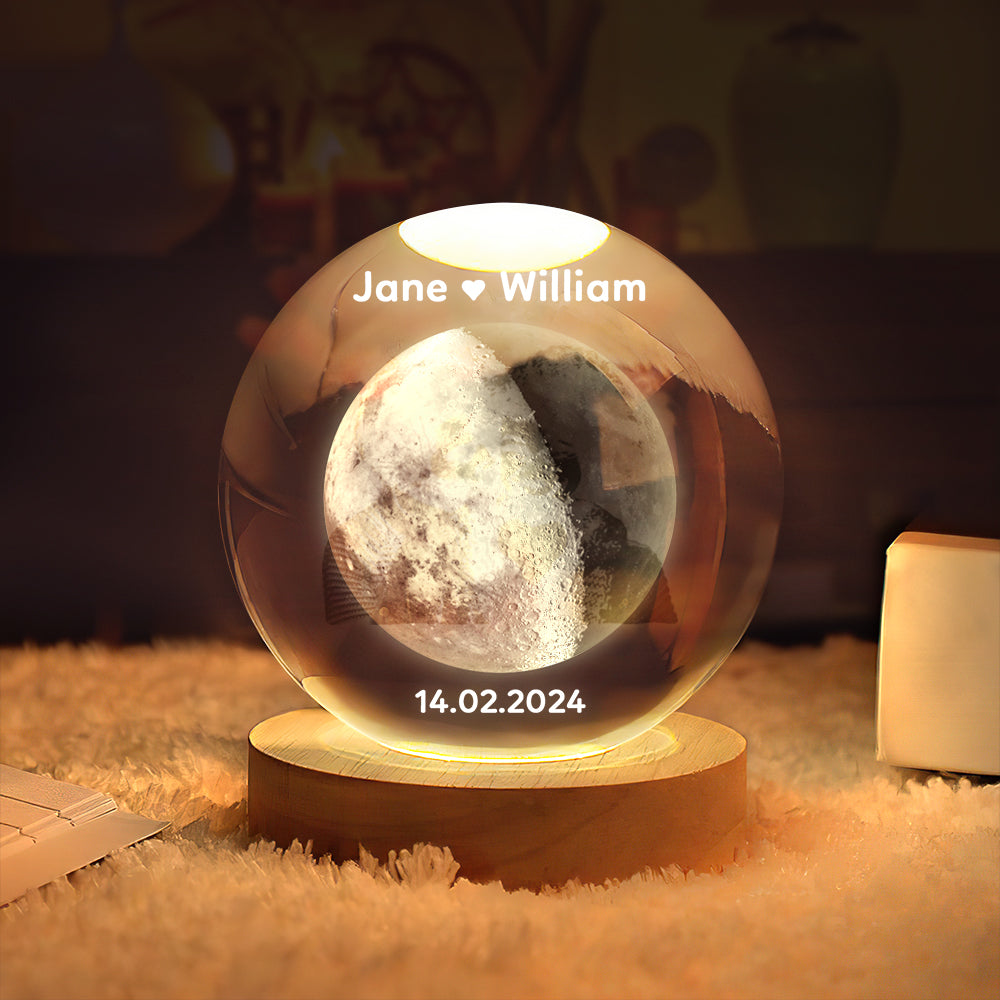 Personalisiertes 2d-mondphasen-kristallkugel-nachtlicht, Einzigartige Valentinstagsgeschenke - MeineFotoTassen