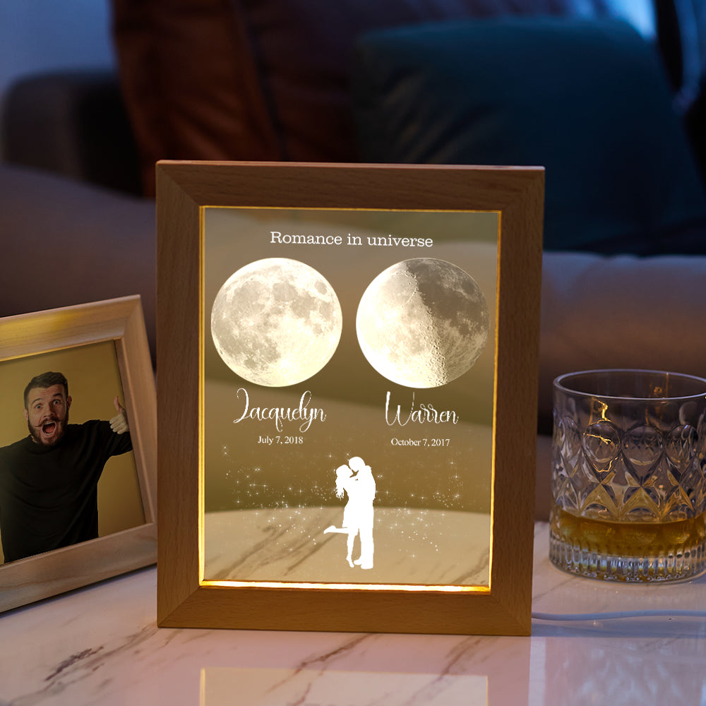 Personalisiertes Mondphasen-nachtlicht, Personalisiertes Mondphasen-licht Mit Holzrahmen, Geschenk - MeineFotoTassen