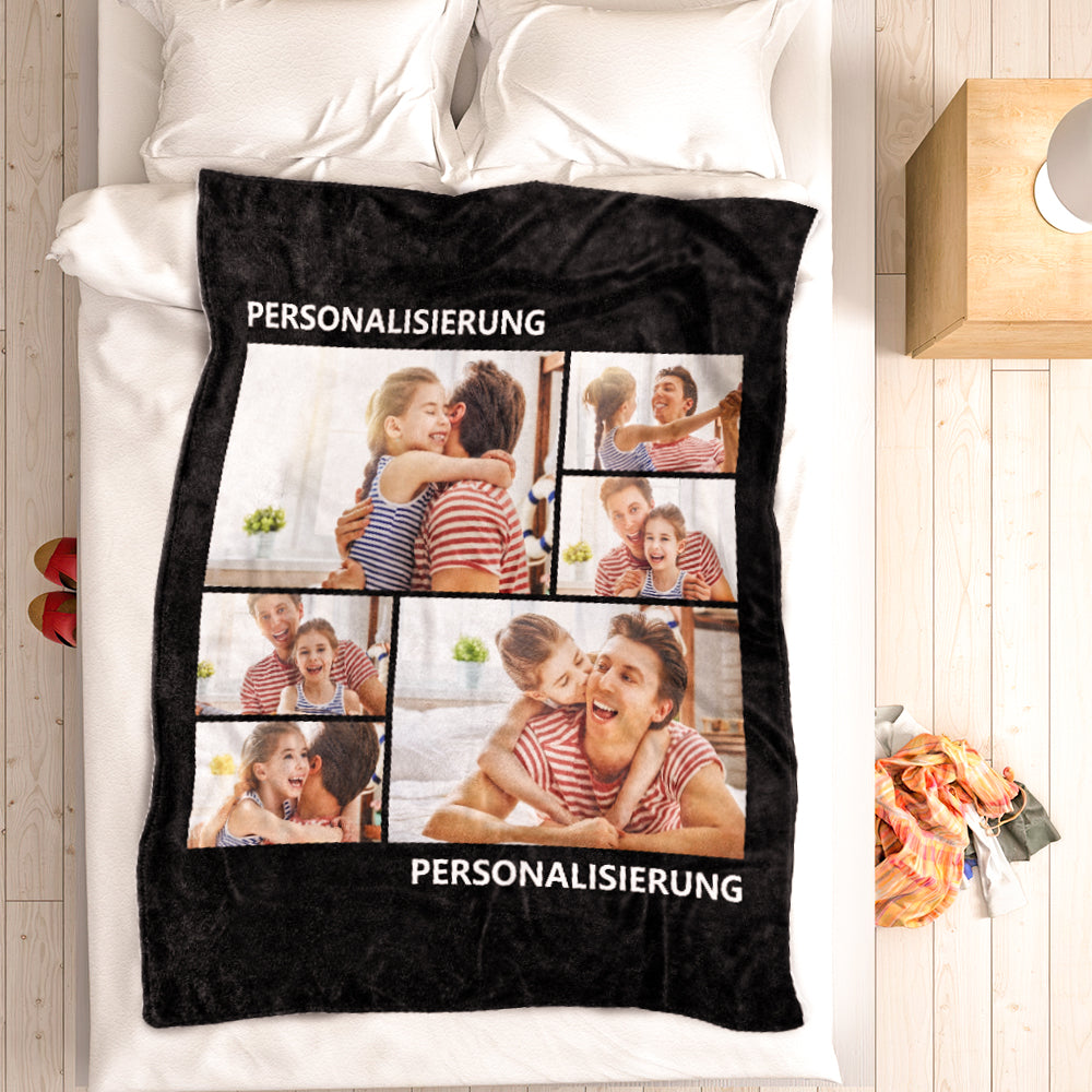 Familienliebe Personalisierte Vlies Foto Decke mit 6 Fotos Vatertagsgeschenk