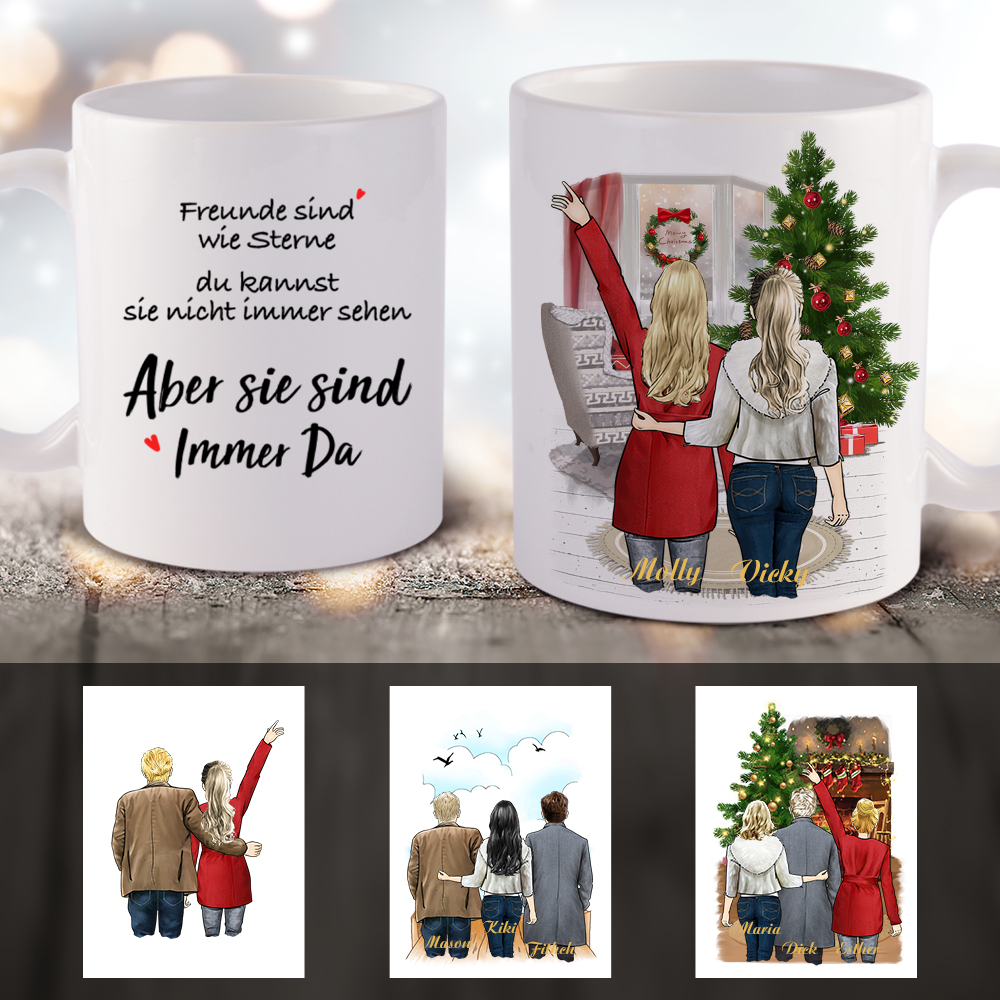 Weihnachtsgeschenk Personalisierte Tasse Freunde und Familie Tasse Bis zu 4 Personen