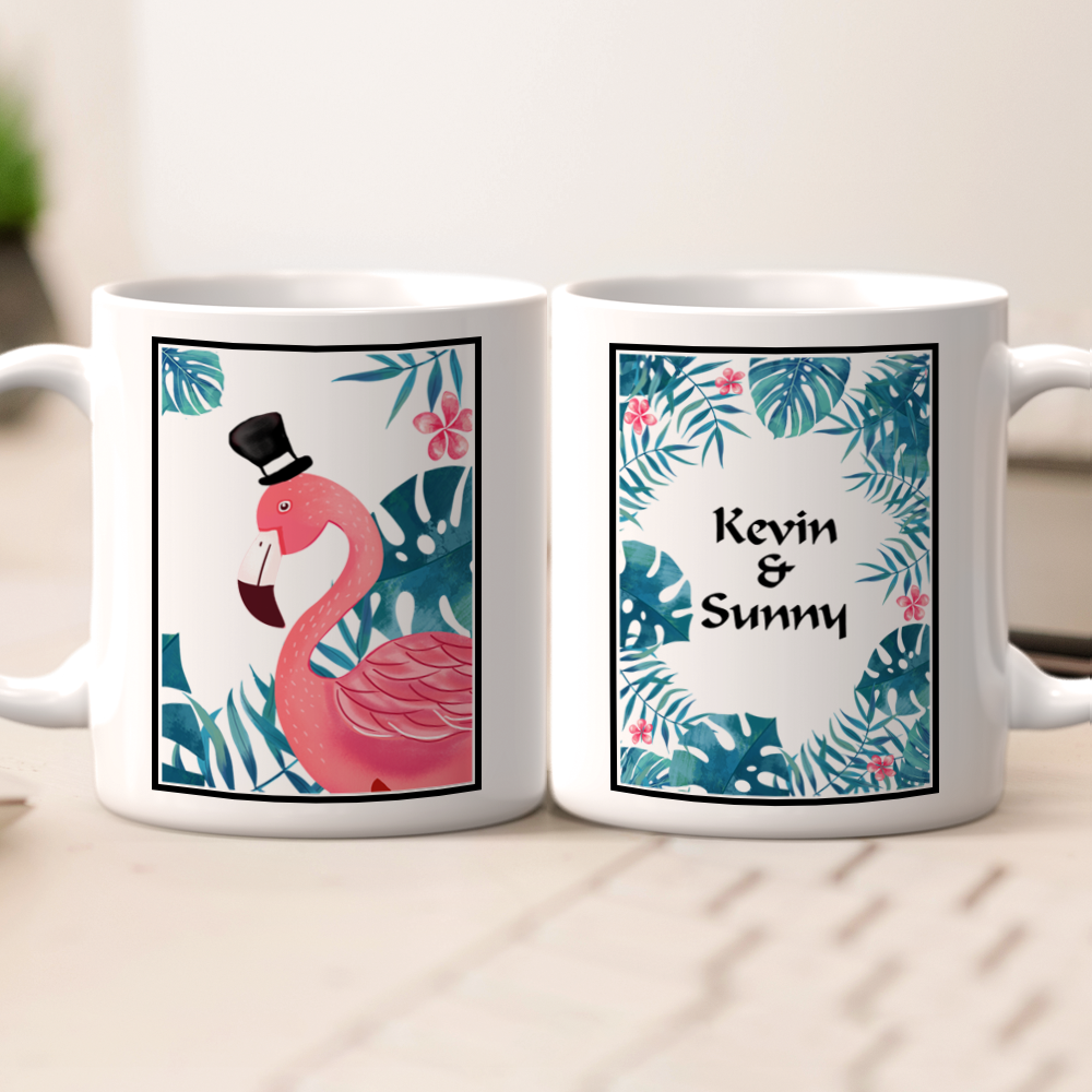 Personalisierte Paar Tasse mit Name - Flamingo