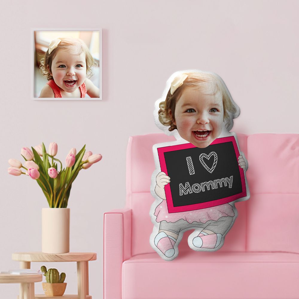 Custom Mothers Day Gifts Personalized Face Minime Throw Pillow I Love Mummy Gifts Little Girl