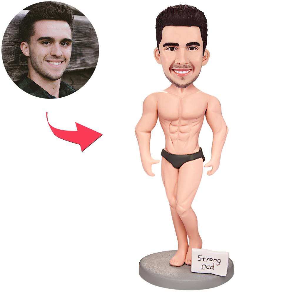 Fathers Day Gift Personalized Muscle Daddy Custom Bobblehead with Engraved Text