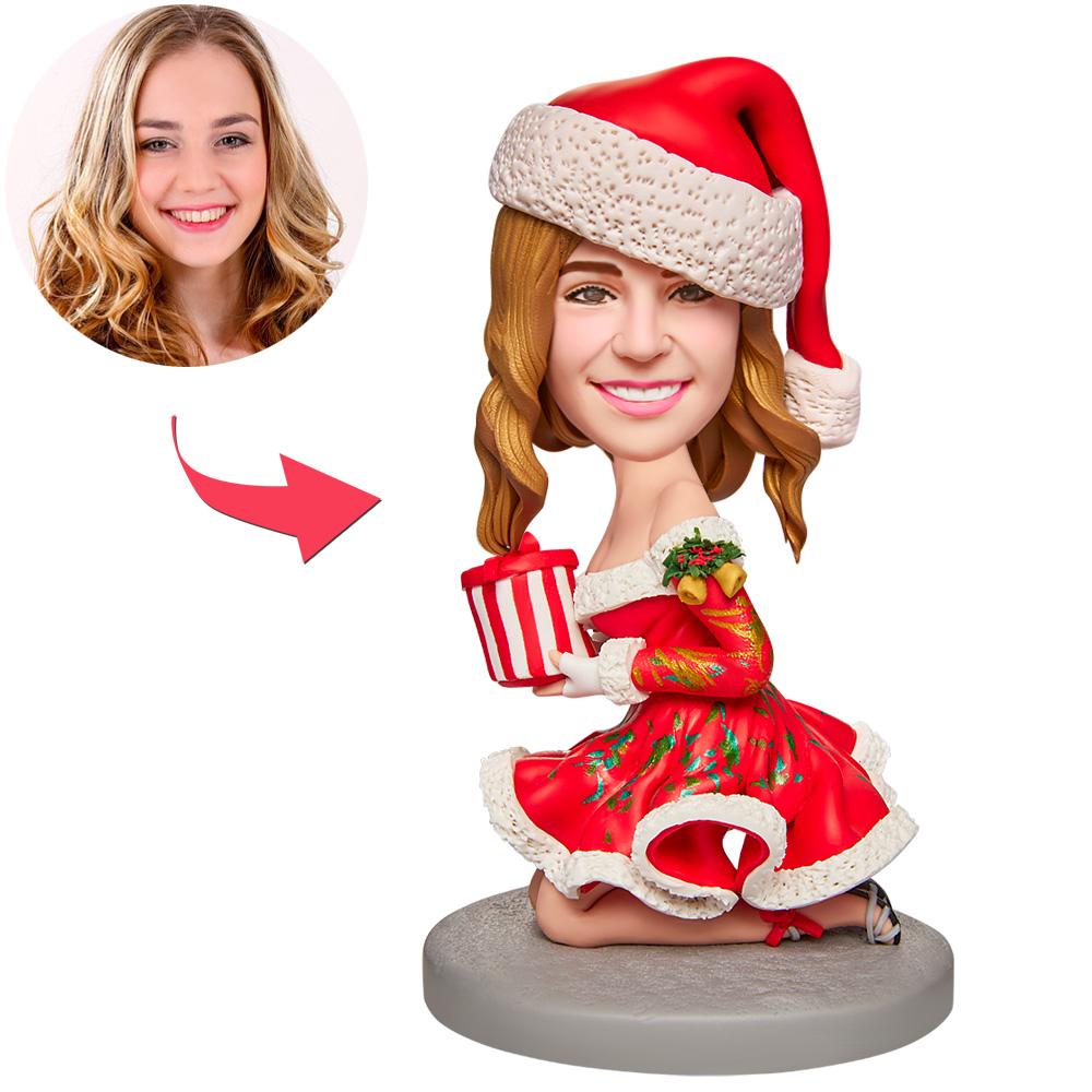 Weihnachtsgeschenk Sexy Girl Mit Geschenkbox Custom Bobblehead Mit Eingraviertem Text - MeineFotoTassen