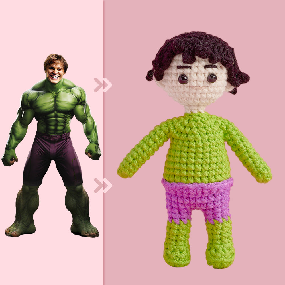 Ganzkörper Anpassbare 1-personen-häkelpuppe, Personalisierte Geschenke, Handgewebte Minipuppen – Hulk - MeineFotoTassen