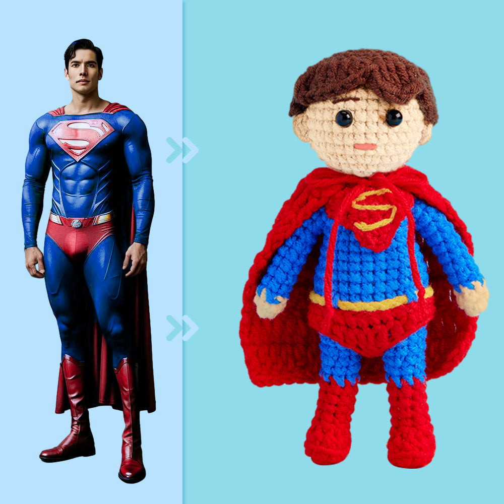 Ganzkörper Anpassbare 1-personen-häkelpuppe, Personalisierte Geschenke, Handgewebte Minipuppen – Superman - MeineFotoTassen