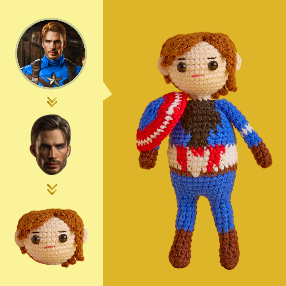 Häkelpuppe Mit Individuellem Gesicht, Personalisierte Geschenke, Handgewebte Minipuppen – Captain America - MeineFotoTassen