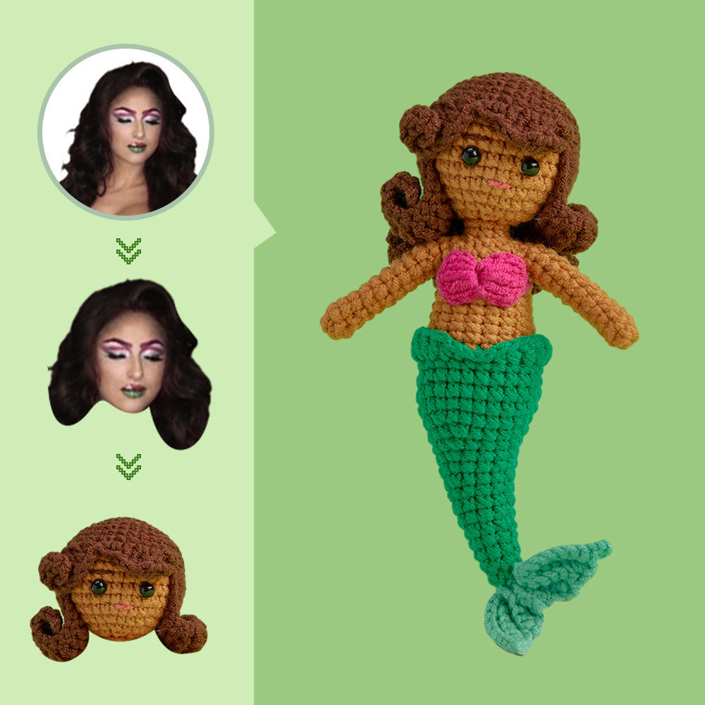 Häkelpuppe Mit Individuellem Gesicht, Personalisierte Geschenke, Handgewebte Minipuppen – Meerjungfrau - MeineFotoTassen