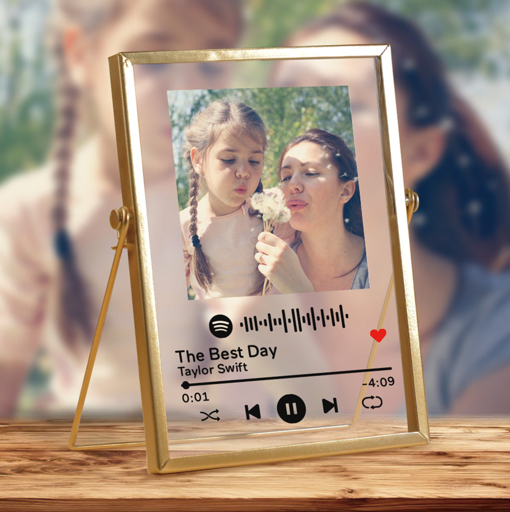Geschenke zum Muttertag Personalisierter Spotify Code Musikplakette Spotify Acryl Scannbare Glaskunst Spotify Plakette mit goldenem Rahmen Luxuriöse Heimdekoration für die Familie