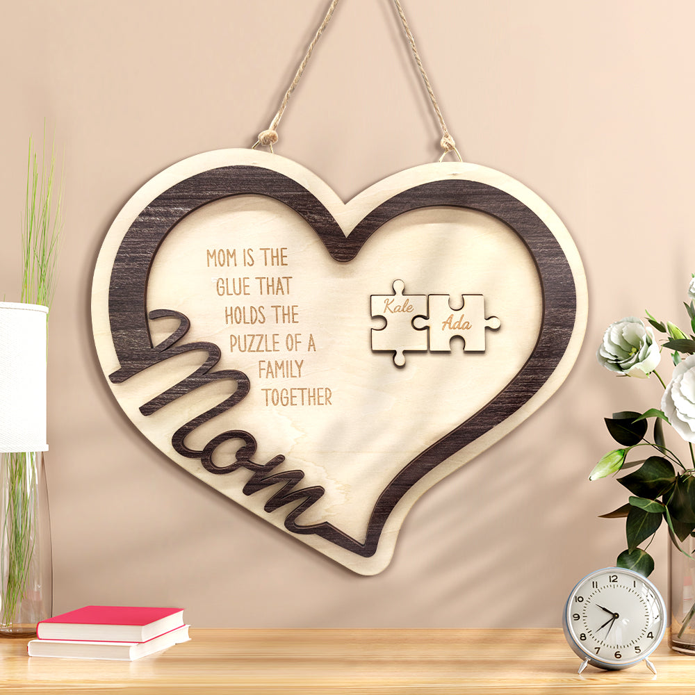 Personalisiertes Herz-puzzle-schild Aus Holz, Muttertagsgeschenk Für Mama - MeineFotoTassen