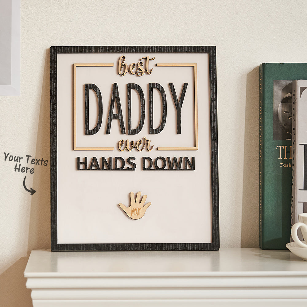 Individuell Graviertes Ornament „daddy Hands Down“-handabdruck-schild, Rahmen, Geschenke Für Papa - MeineFotoTassen