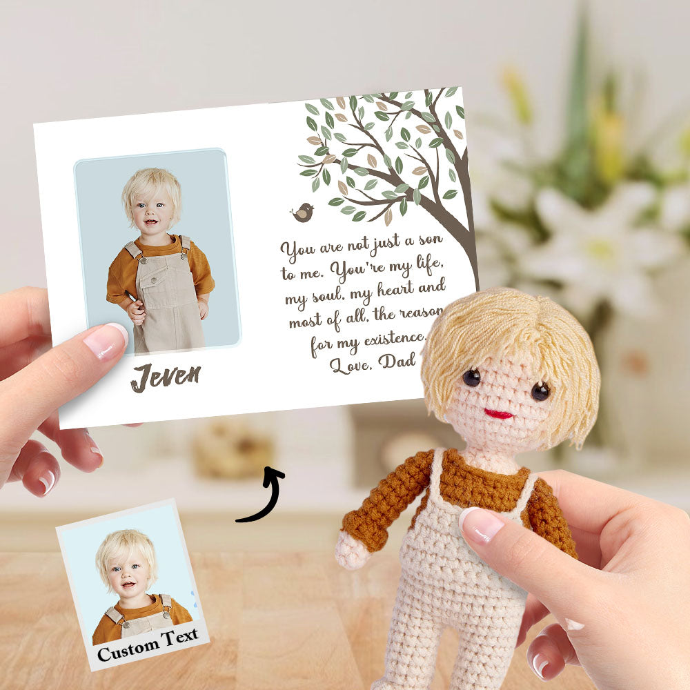 An Meinen Sohn: Individuelle Häkelpuppe Aus Fotogefertigten, Gleich Aussehenden Puppen Mit Personalisierter Namenskarte - MeineFotoTassen
