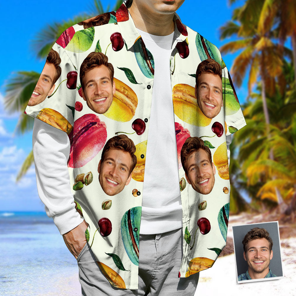 Benutzerdefiniertes Gesicht Hawaiihemd Personalisierte kreative Macaron Hemden