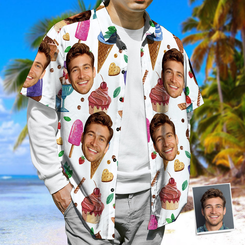 Kundenspezifisches Gesicht Hawaiihemd Personalisierte kreative Eiscreme-Hemden
