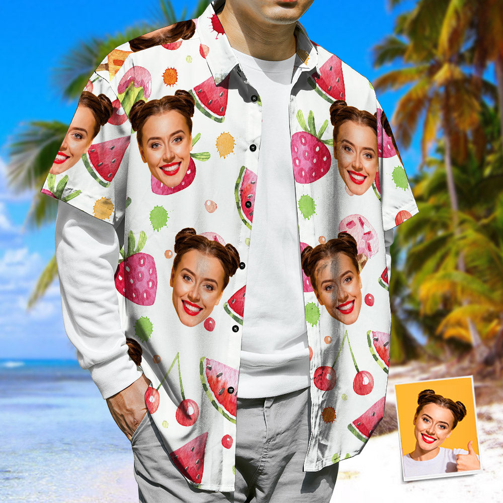 Benutzerdefiniertes Gesicht Hawaiihemd Personalisierte Fruchthemden für Freund