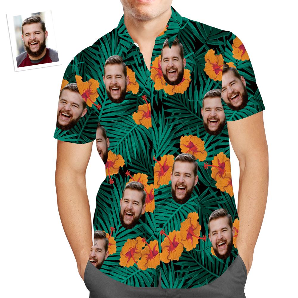 Personalisiertes Gesicht Hawaiihemd Hibiskus Blume lustiges Strandhemd Geschenk für Männer