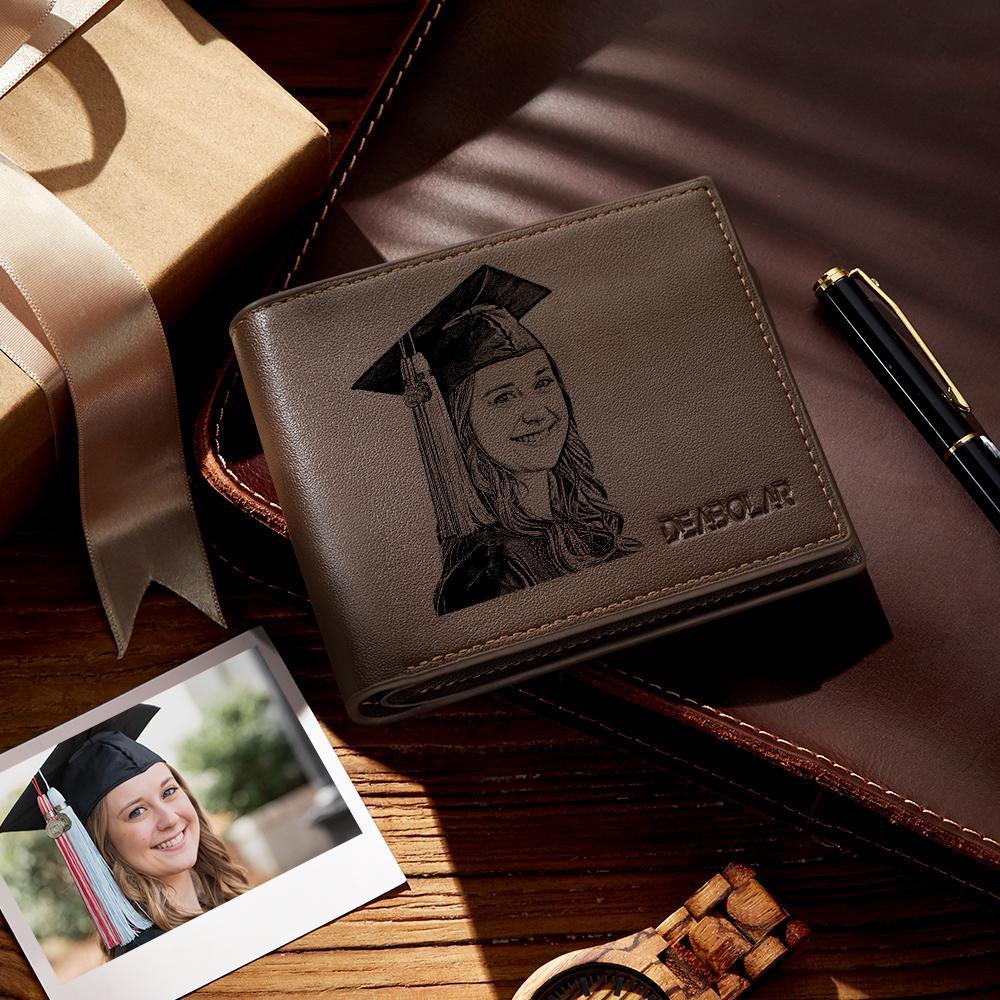 Benutzerdefinierte dreifach gefaltete Fotobrieftasche für Herren Braun Graduation Gifts