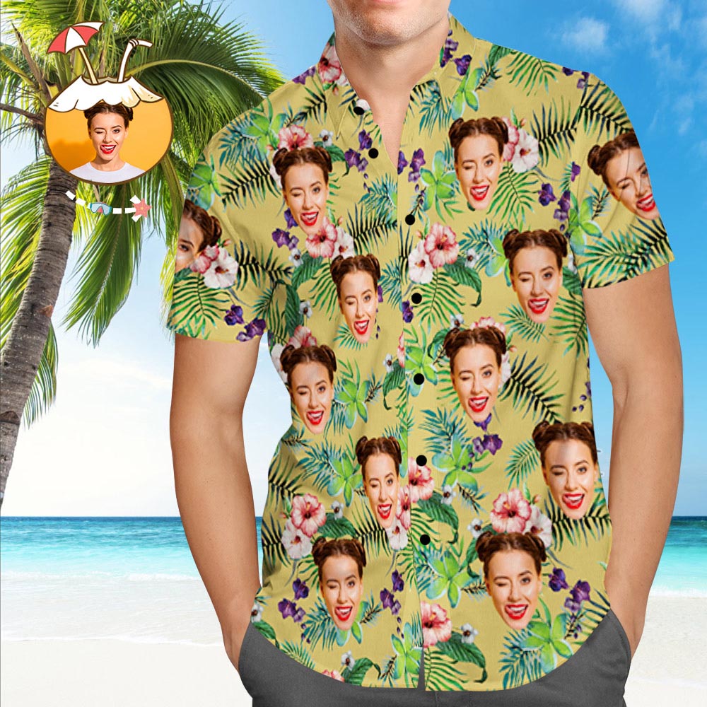 Shirt mit Gesicht Kundenspezifisches Gesicht Hawaiihemd Regenwald Personalisiertes T-Shirt für Ehemann