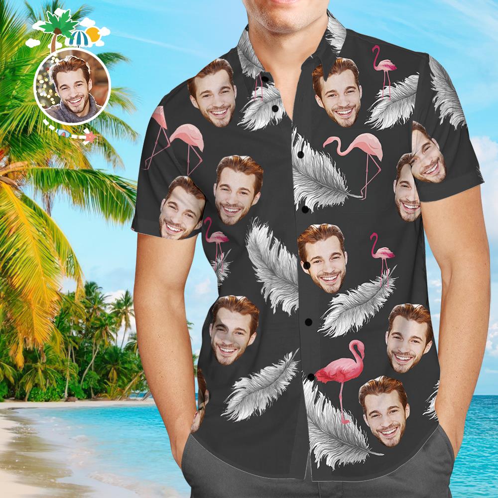 Personalisiertes Gesicht Hawaiihemd Schwarze Feder Personalisiertes T-Shirt für Ehemann