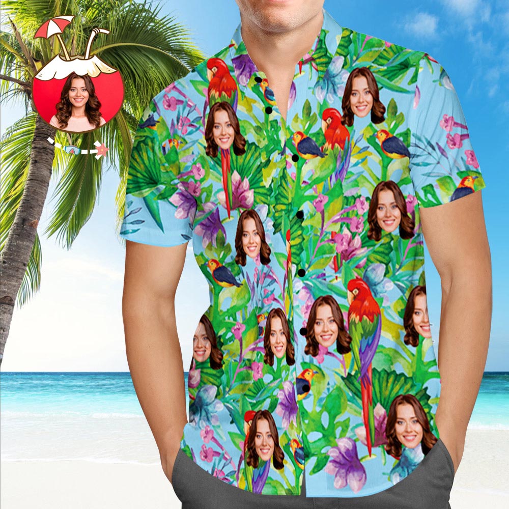 Hemd mit Gesicht Benutzerdefinierte Gesicht Hawaiihemd Papagei personalisierte T-Shirt für Ehemann