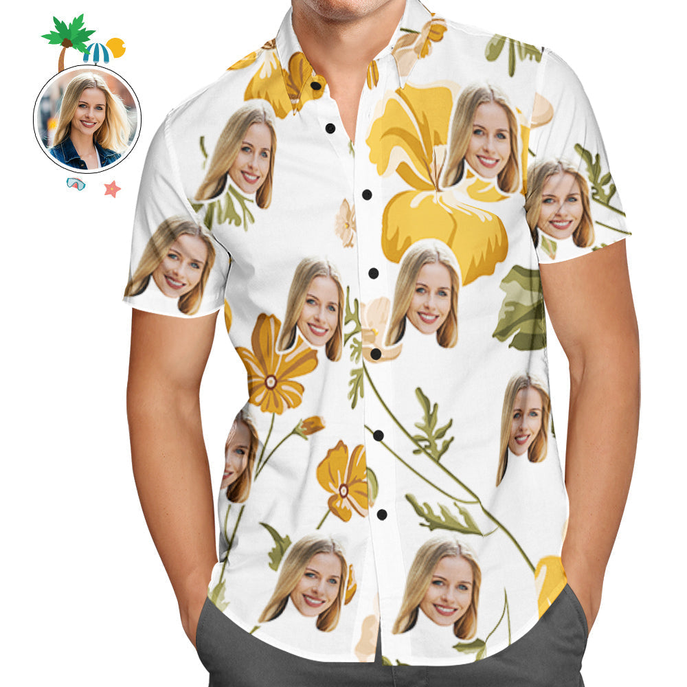 Personalisiertes Gesicht Hawaiihemden Tropisches Strandhemd Mode Blumenhemd Geschenk für Männer