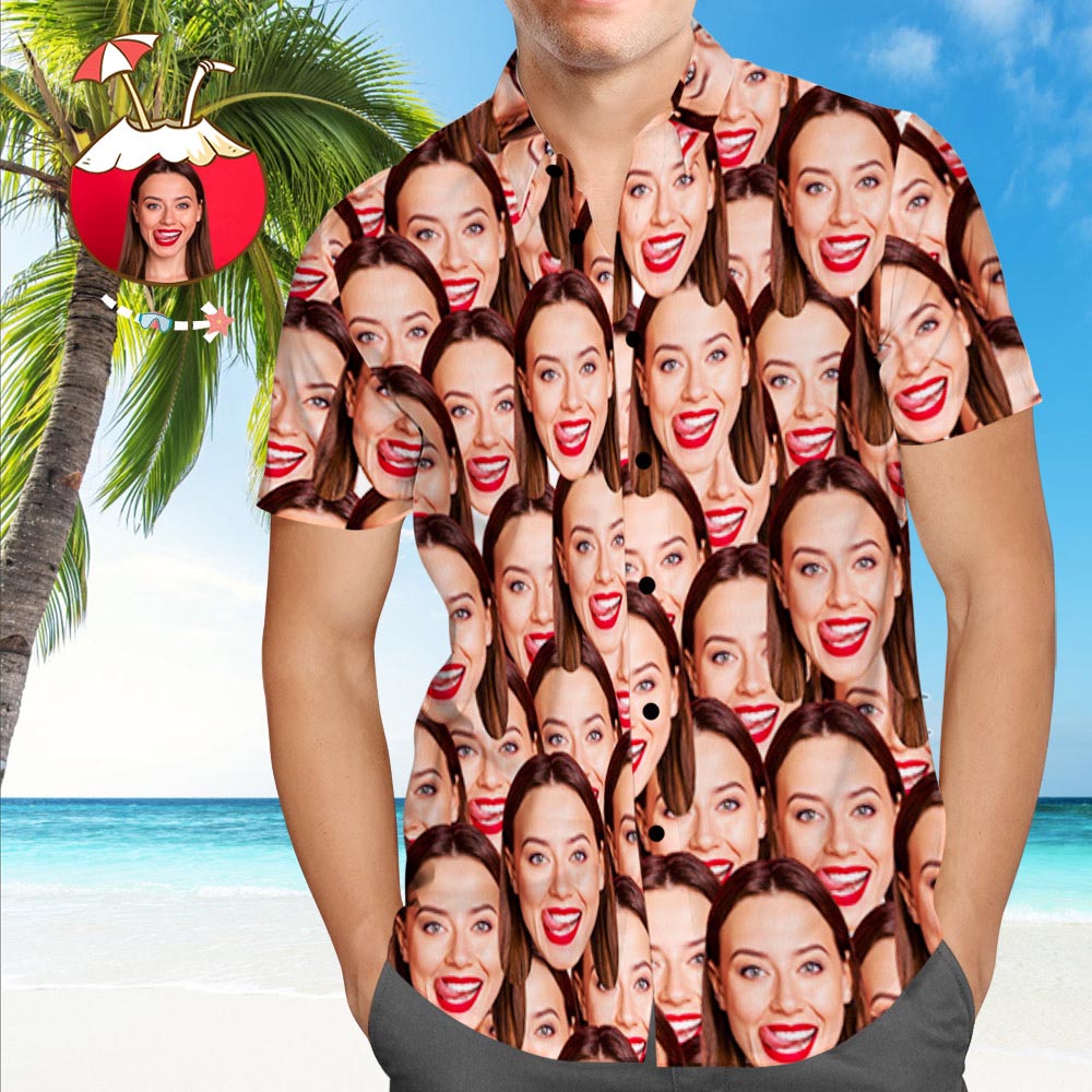 Hemd mit Gesicht Benutzerdefinierte Freundin Gesicht Hawaiihemd mit Allover-Print für Herren