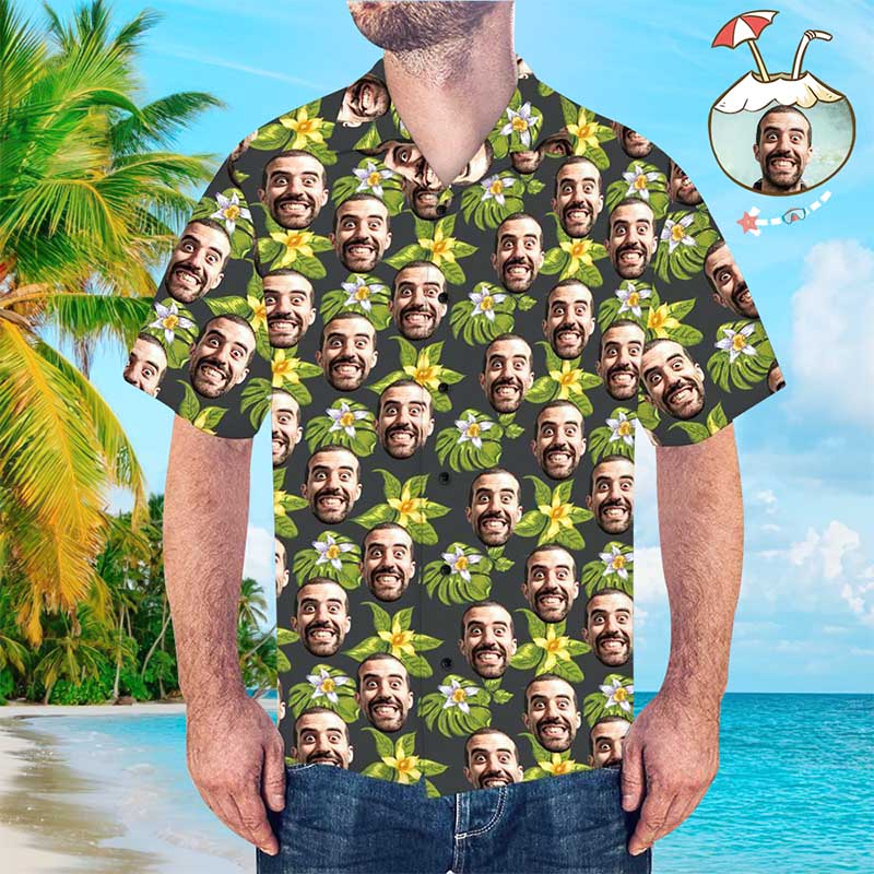 Personalisiertes Gesicht Grün Herren All Over Print Hawaiihemd