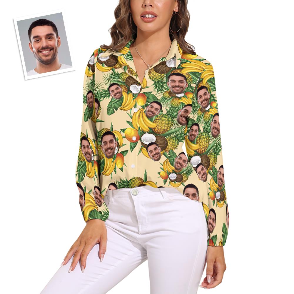 Custom Face Shirts Tropical Fruit Long Sleeves Hawaiihemden für Frauen