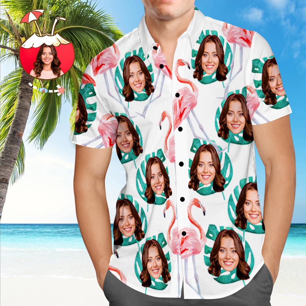 Shirt mit Gesicht Personalisiertes Gesicht Hawaiihemd Palmblätter Personalisiertes T-Shirt für Ehemann