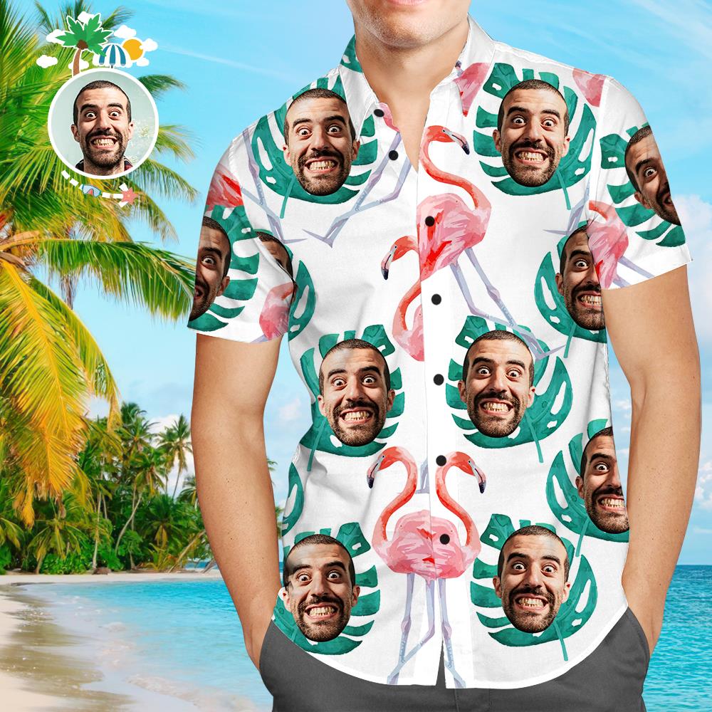 Personalisiertes Gesicht Hawaiihemd Palmblätter Personalisiertes T-Shirt für Ehemann