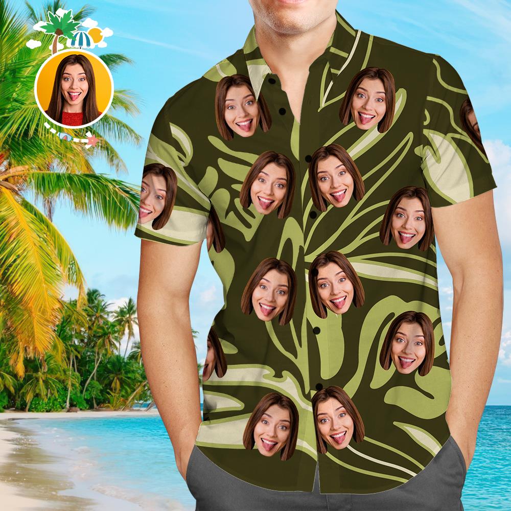 Kundenspezifisches Gesicht flippiges Hawaiihemd-Zusammenfassungs-Blätter knöpfen unten Hemden zu