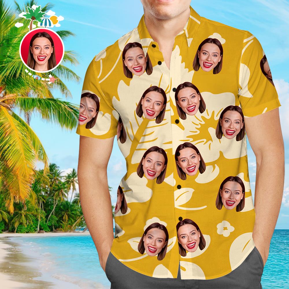 Benutzerdefiniertes Gesicht Gelbes Blumen-Herren-Allover-Print-Hawaii-Hemd