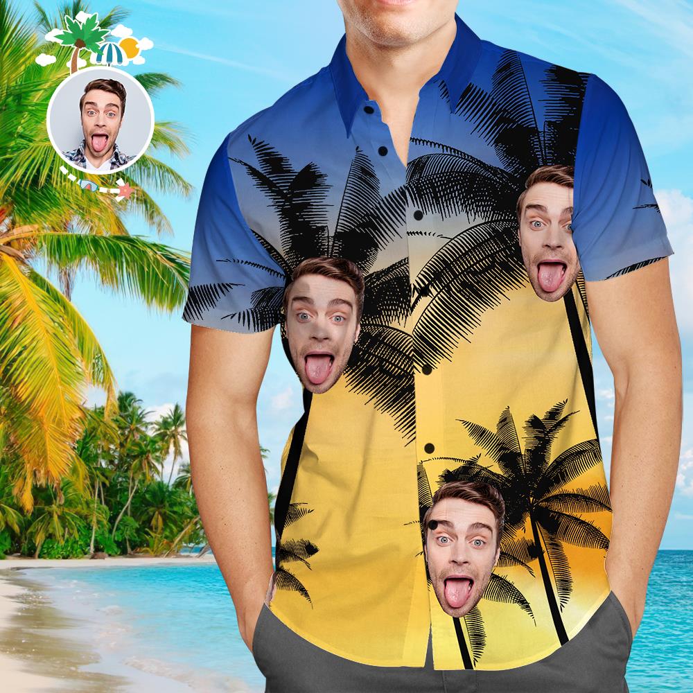 Personalisiertes Gesicht Funky Hawaiihemd Sunset Yellow Button Down Shirts