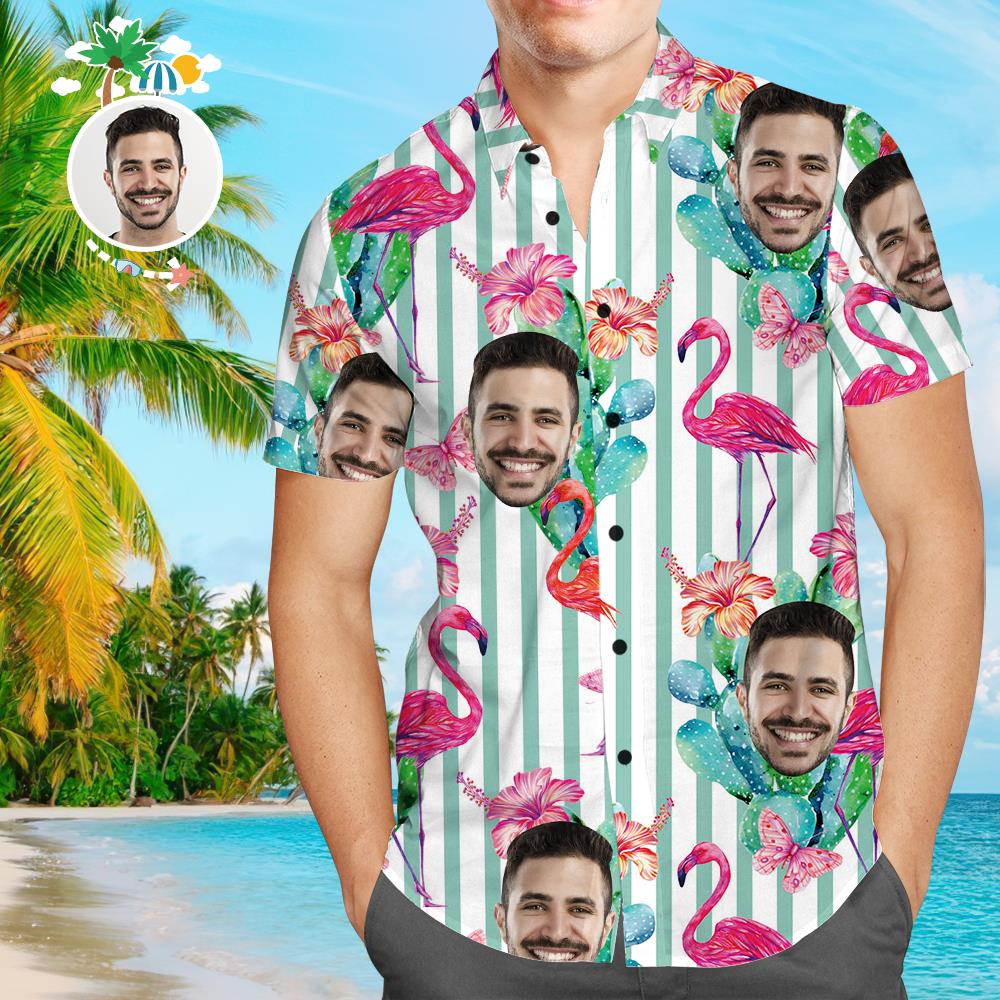 Personalisiertes Gesicht Hawaiihemd Gesicht & Blätter Personalisiertes T-Shirt für Ehemann