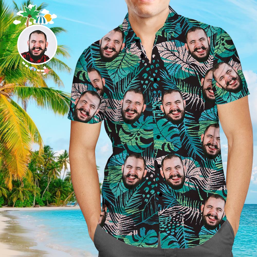 Kundenspezifisches Ehemann-Gesicht verlässt das ganz über Druck-Hawaii-Hemd der Männer
