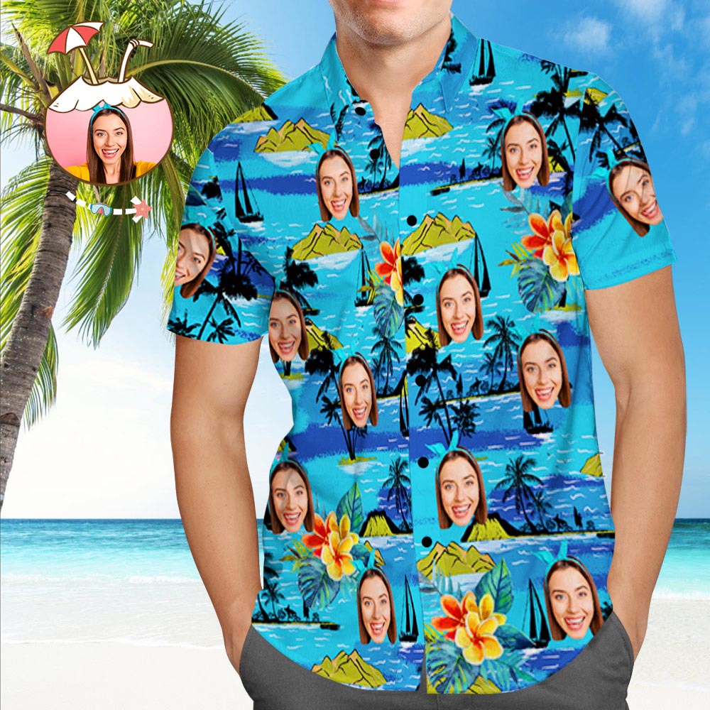 Hemd mit Gesicht Benutzerdefinierte Freundin Gesicht Tropical Island Hawaiihemd mit Allover-Print für Herren