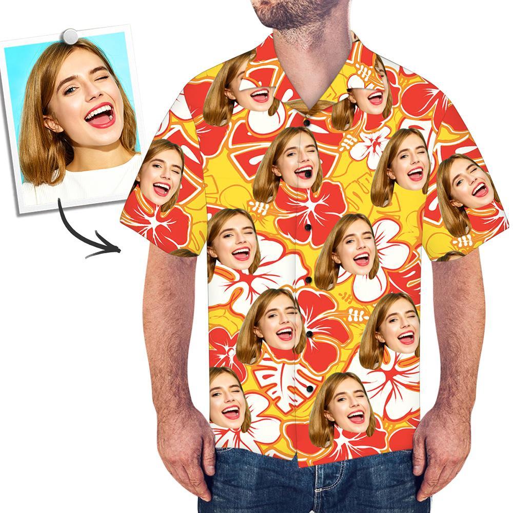 Benutzerdefiniertes Gesicht Flippiges Hawaiihemd Blume Button-Down-Kurzarmhemden
